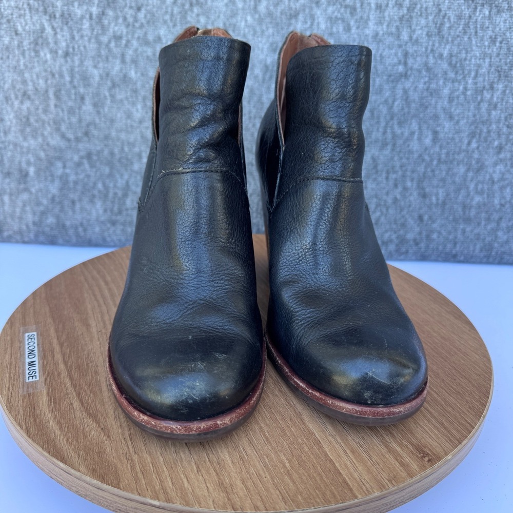 Cork Ease Chunky Leather Ankle Boots Black Stacked Heel Chunky Size 7.5M - Picture 2 of 9